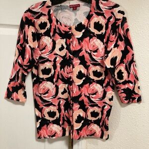 Merona Cardigan Sweater Womens XS Multi Floral Button Down Stretch Casual Knit